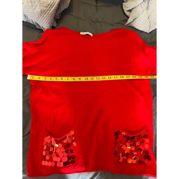 Lola Paris Soft Red Sweater Sz M/L Sequin Holiday Artsy Party Christmas Modal - Picture 8 of 9